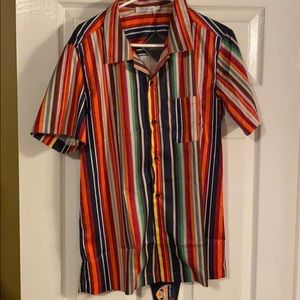 Colorful Stripes Print Chest Pocket Button Shirt